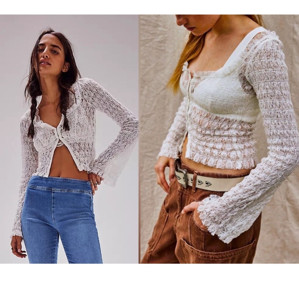Free People NWOT Madison lace semi-sheer long sleeve top Size Small - Picture 10 of 10